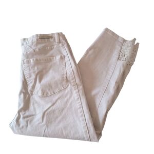 Soft Surroundings White High Rise Skinny Jeans With Lace On Hem Size 12
